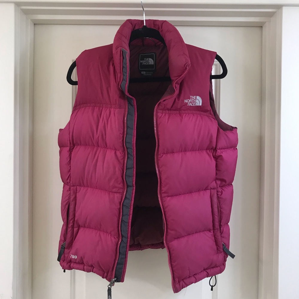 Women’s Magenta Puffy North Face Vest, Size M